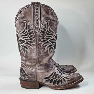JB Dillon Reserve Cowgirl Boots Womens 6.5 Gray Leather Cross Wing Western Shoes